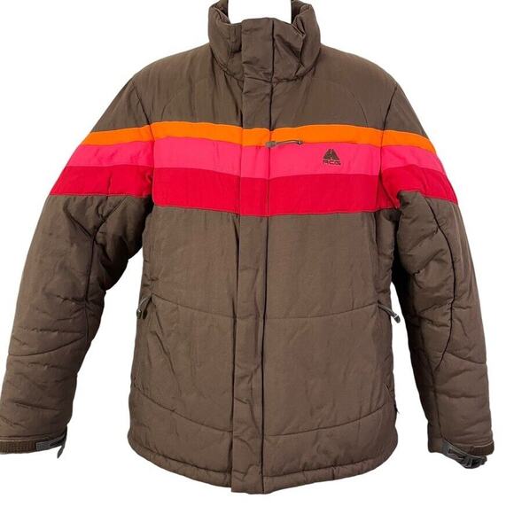 Nike Fit Storm ACG Womens Brown Pink Puffer Winter Jacket Coat Snowboard M - Picture 1 of 16